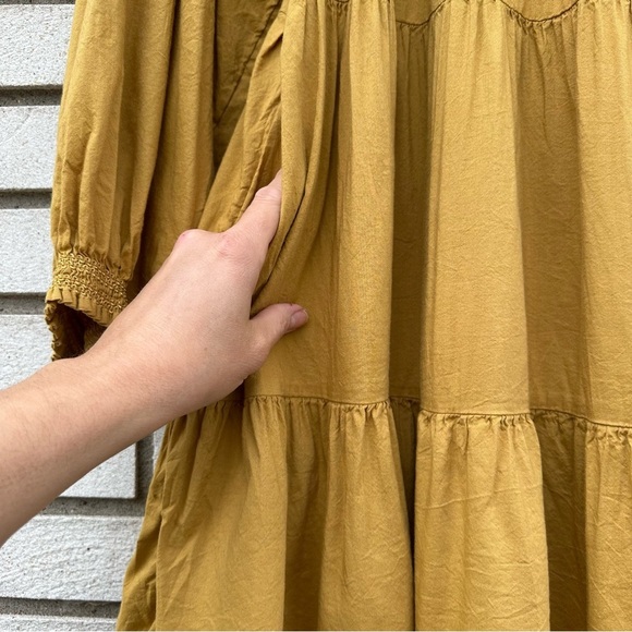 Old Navy Long-Sleeve Tiered Smocked Embroidered Mini Swing Dress Gold Celandine - Picture 8 of 10